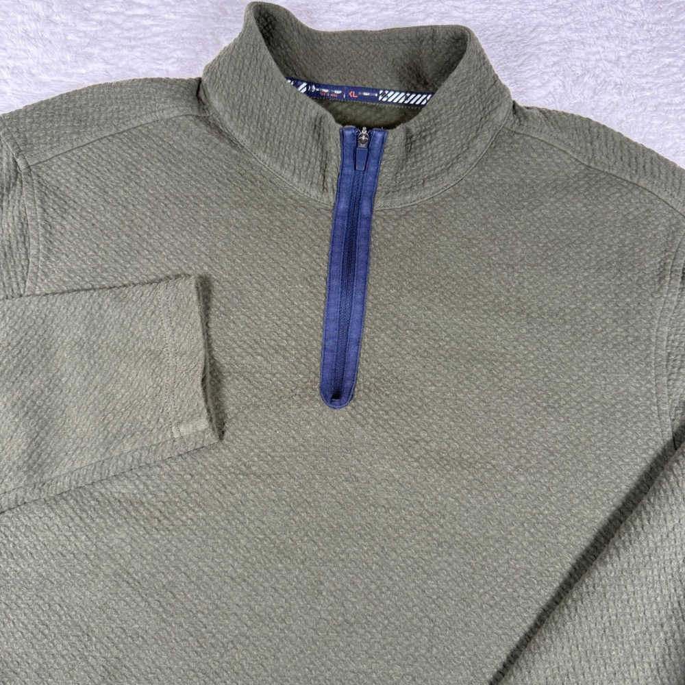 Southern Tide Tide To Rail Mens XL Green Spandex 1/4 Zip L/S Textured Pullover